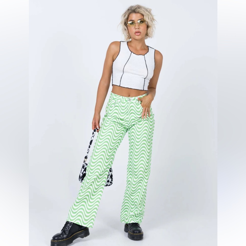The Ragged Priest Jeans Womens 28 Green Wave Dad Fit Y2K High-Rise Boho Festival